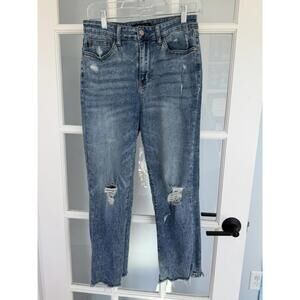 Judy Blue Cropped Bootcut Jean Distressed Stretch High Rise Chewed Hem Boho 7/28